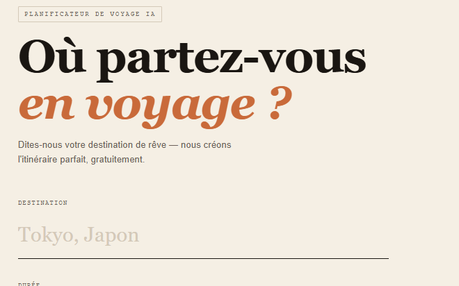 Interface de Wandrt, planificateur de voyage IA